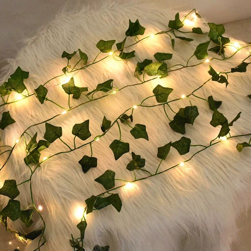 2/5/10M Silk Leaves Fake Creeper Green Leaf Ivy Vine LED String Lights for Home Wedding Hanging Garland Artificial Plants Decor
