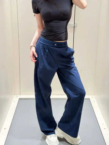 Calças retas femininas de secagem rápida calças de moletom de perna larga preto azul sólido fitness yoga esportes corredores