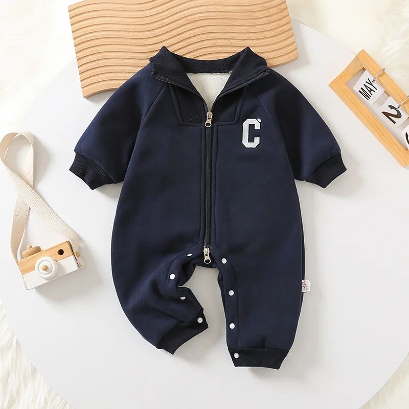 2024 Macacões de Bebê Outono Inverno Forro Grosso Macacões Meninos Forro de Pelúcia Roupas Infantis Roupa de Menino