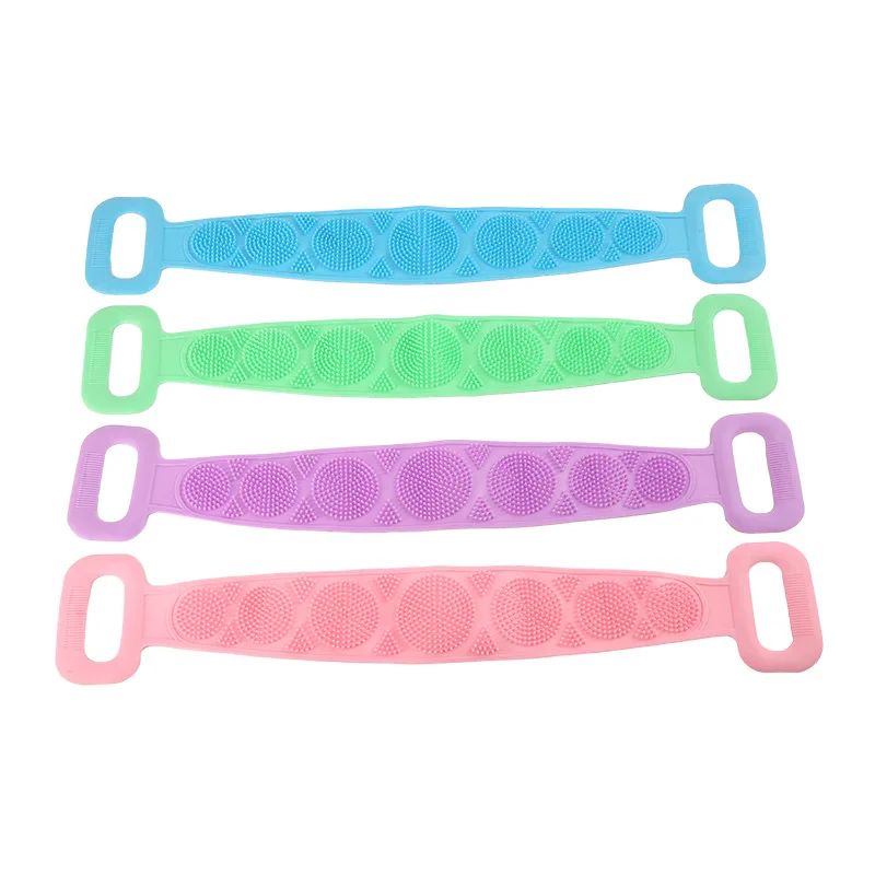 Esponjas corporais de silicone, escovas, toalhas de banho, esfoliantes, esfoliantes para as costas, massagem, cinto de banho, escovas estendidas para limpeza da pele