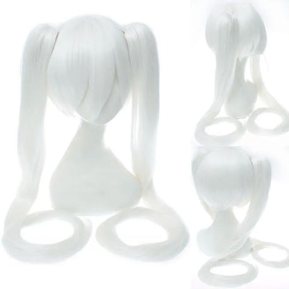 28 Cores Peruca de Cosplay Mi Ku Longa Resistente ao Calor Cabelo Sintético Clip Rabos de Cavalo Perucas de Festa de Halloween + Touca de Peruca Snow Mi Ku