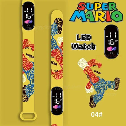 Mario Bros Children's Watches Action Figures Luigi Princess Peach Yoshi Bowser kids Sport Wristband Waterproof Digital Watch Toy