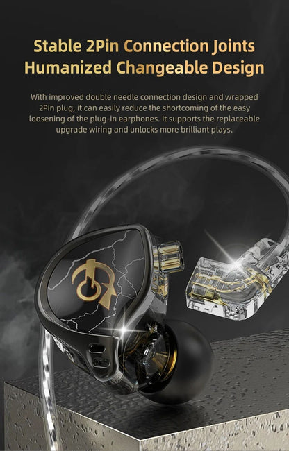 QKZ X HBB Best HiFi In Ear Wired Earphones 10mm Titanium-Coated Diaphragm Semi-open Cavity CNC Aluminum Alloy Monitor Headphone