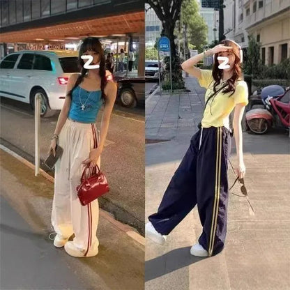 American Sporty Casual Pants Women's Hip Hop Elastic Waist Loose Wide Leg Trendy Cool Girl Quick Dry Pants