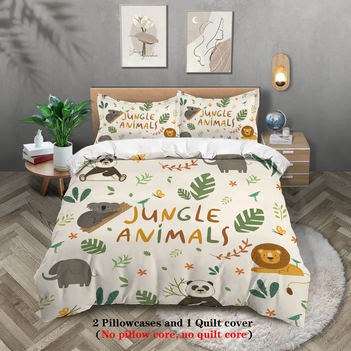 3pcs Cartoon Animal Park Theme Printed BeddingSet,For Bedroom, Guest Room (1*Duvet Cover + 2*Pillowcase, NO Core)