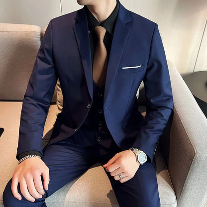 LIBIELIY High Quality Fashion Business Casual (suit + Vest + Trousers) British Style European And American Wedding Dress Three-p