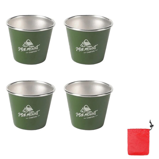 Conjunto de 4 Canecas de Aço Inoxidável, para Acampamento ao Ar Livre, Caneca de Café Empilhável para Viagem, Piquenique, Churrasco, Caminhada - Presente de Feriado