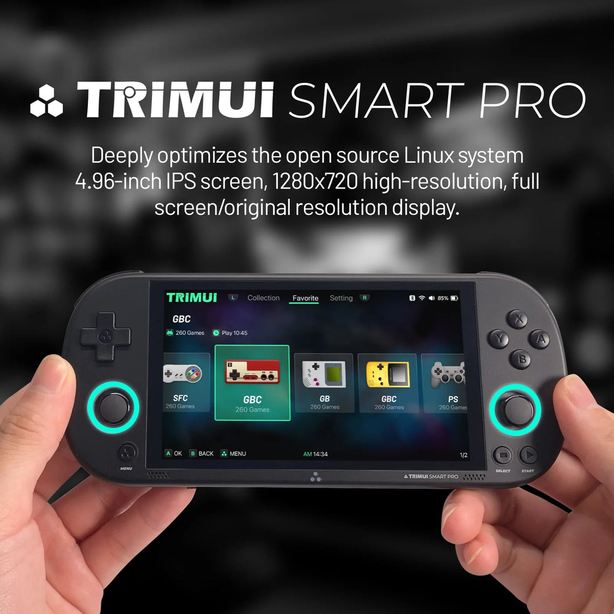 TRIMUI SMART PRO Handheld Game Console 4.96'' IPS Screen Linux System Joystick RGB Lighting Portable Retro Video Game 64G Player Gift 5000 mAh