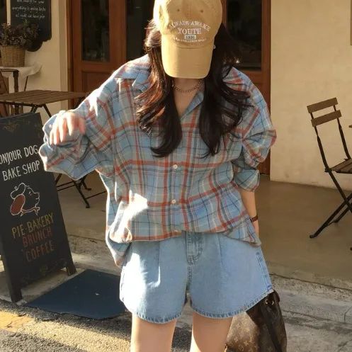 Early Autumn New Style Loose Long Sleeve Shirt Women's Polo Collar Button down Striped Korean Ins Lazy Style Fashionable Women's