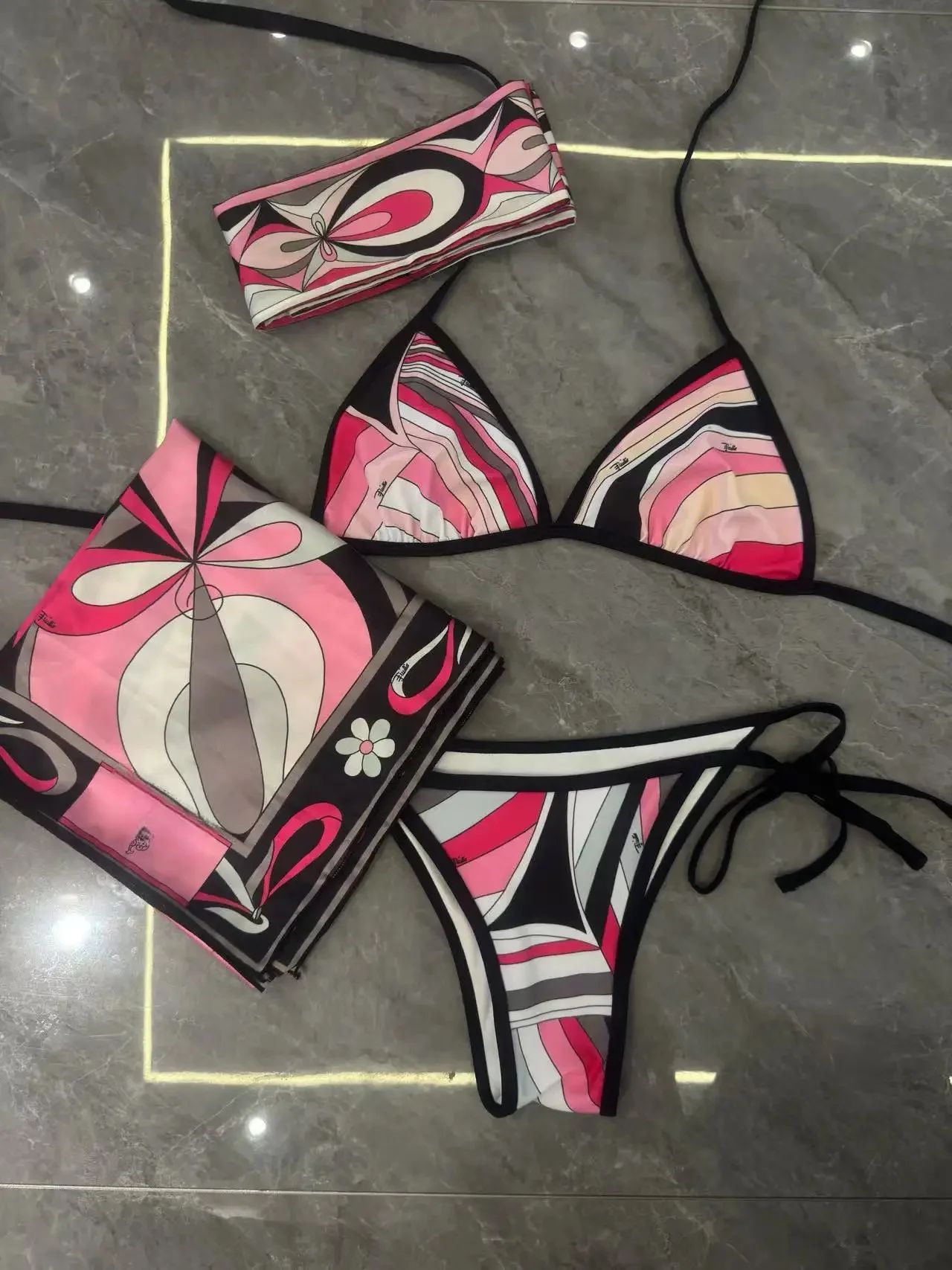 Melphieer Inspired 2025 colorful bikini women scarf swimwear sarong swimsuit headband beachwear striped bathing suit