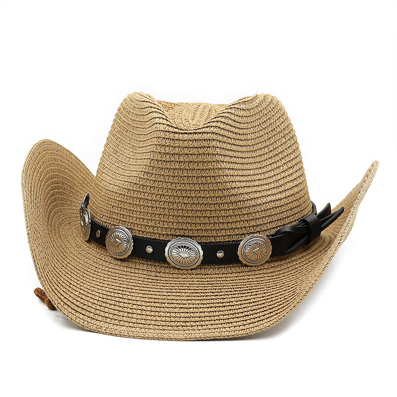 Chapéu de Cowboy Ocidental de Palha Oco para Homens e Mulheres Verão 2023 Chapéu de Sol Elegante Punk Sombrero Hombre Cowgirl Outdoor Jazz Beach
