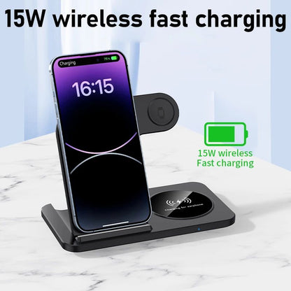 Base Carregadora Sem Fio Rápida 300W Dobrável para iPhone 16 15 14 13 12 Pro Max Apple Watch Airpods
