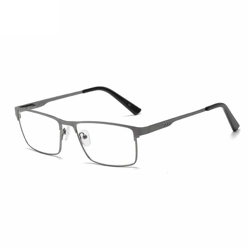 Óculos de Leitura Masculinos Retangulares de Metal com Armação Grande, Hastes Flexíveis, Óculos de Presbiopia para Idosos com Bloqueio de Luz Azul e Proteção para os Olhos