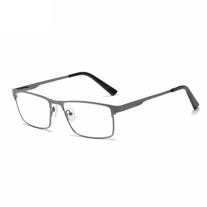 Óculos de Leitura Masculinos Retangulares de Metal com Armação Grande, Hastes Flexíveis, Óculos de Presbiopia para Idosos com Bloqueio de Luz Azul e Proteção para os Olhos