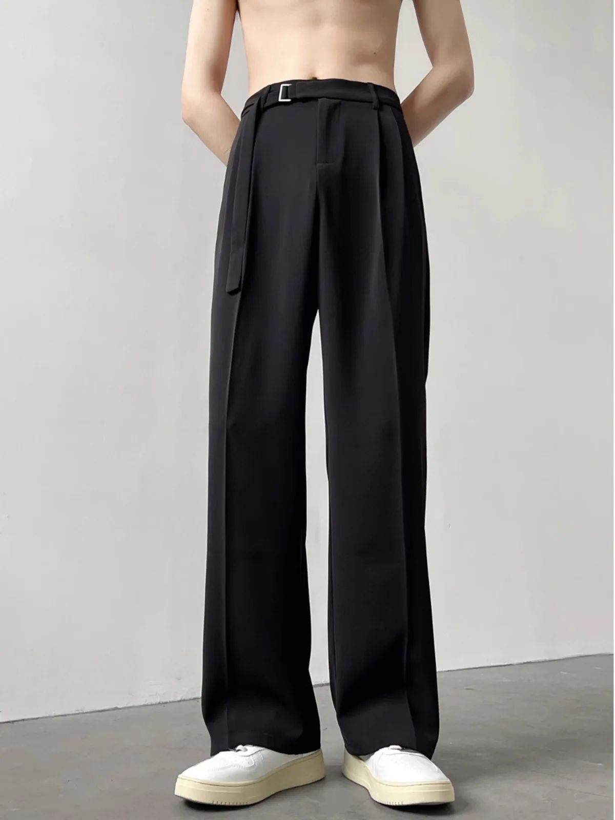 Calça Casual Masculina Outono Japonesa Leve Luxo Drapeada Calças Soltas de Perna Reta Versátil Perna Larga Calça Comprida