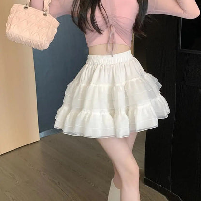 Plus Size New Style Pure Desire Aesthetic Mini Dress Net Yarn Fairy Puff Skirt High-Waisted Slimming Lace Cake A- Line Skirt ...