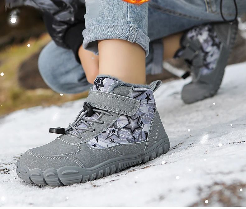 2025 Kids Barefoot Snow Boots Wide Toe Winter Insulated Waterproof Fur Lined Shoes for Boys Girls Cold Weather Outdoor Sneakers