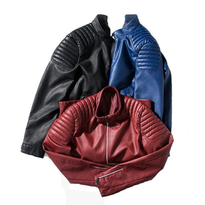 Men's Casual Biker Jacket Slim Fit PU Leather Coat Korean Style Men's Fashion Outerwear Casual Scene Artificial Leather Coat