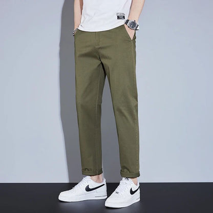 Casual Men Orange Loose Straight Business Pants Green Khaki Elastic Waist Trousers Soft Cotton Lyocell Fabric Korean Cargo Pants