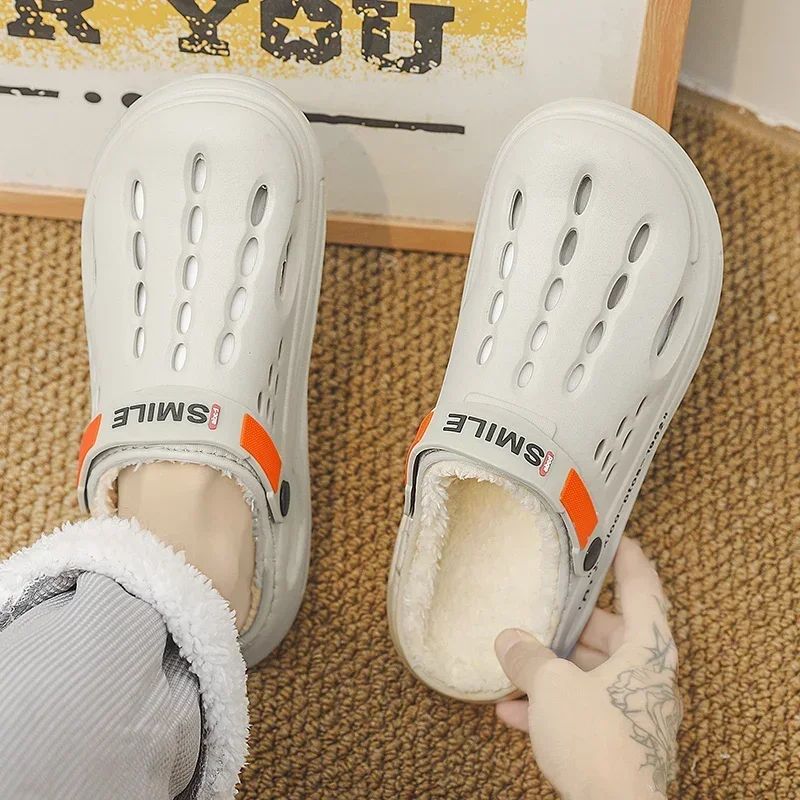 Men Cotton Slippers Winter Warm Furry Clogs Soft Indoor Bedroom Cotton Shoes EVA Fluff Slides Casual Comfortable Plush