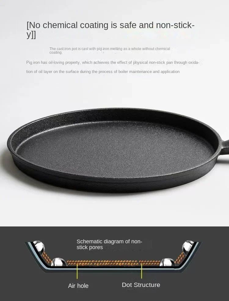 Frigideira de Ferro Fundido 26cm, Antiaderente sem Revestimento, para Ovos, Panquecas, Crepes, Bife, Fogão a Gás e Indução, Utensílio de Cozinha
