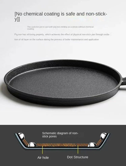 Frigideira de Ferro Fundido 26cm, Antiaderente sem Revestimento, para Ovos, Panquecas, Crepes, Bife, Fogão a Gás e Indução, Utensílio de Cozinha