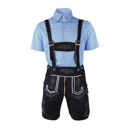 Bavarian Octoberfest German Beer Costume Male Oktoberfest Lederhosen Costume Beer Shirt Suspender Shorts Hat Cosplay Costumes