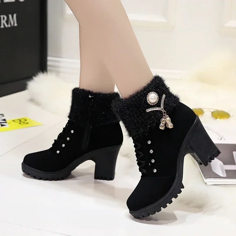 Women Boots Winter Designer High Heels Shoes for Women 2024 New Short Plush High Platform Ankle Boots Elegant Botas Mujer
