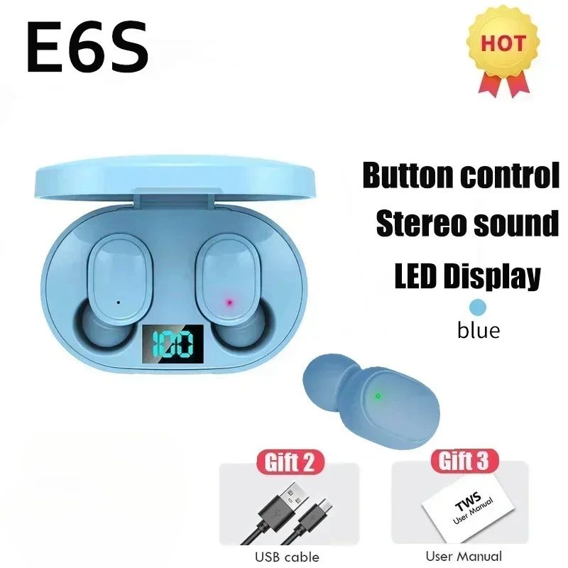 Fone de Ouvido Bluetooth Sem Fio E6S TWS Fone de Ouvido Bluetooth Sem Fio Fones de Ouvido Sem Fio com Cancelamento de Ruído com Microfone