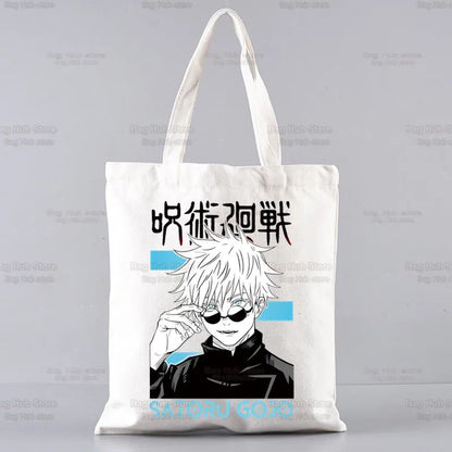 Gojo Satoru Jujutsu Kaisen Otaku Women Men Handbags Canvas Tote bags Reusable Cotton High capacity Shopping Bag