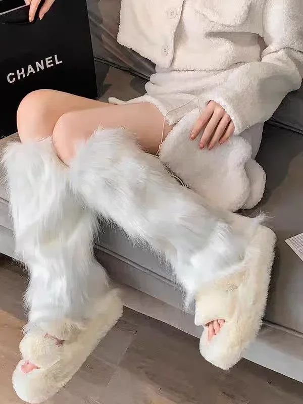 Costume Set Fox Tail Ears Gloves Artificial Fur Boot Covers Cosplay Halloween Prop Adult Women Men Unisex