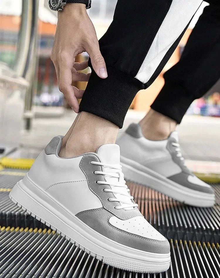 Novos Tênis Masculinos Aumento de Altura 10cm Invisível Elevador Tênis Branco Couro Esportivo Zapatillas De Hombre Tamanho Grande 46