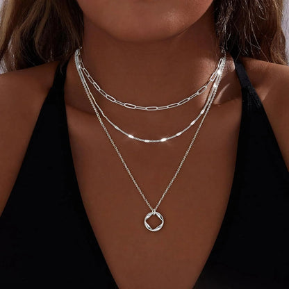 Colares Femininos Banhados a Ouro 14k em Camadas Corrente Elos Papel Banhada a Prata Conjunto de Colar Gargantilha com Pingente para Mulheres