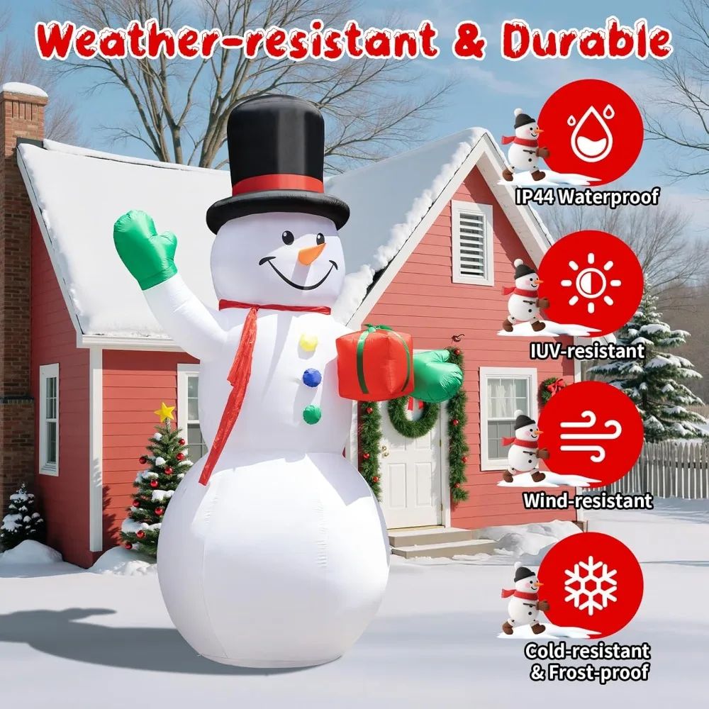 15-Foot Inflatable Snowman with LED Lights and Enchanted Hat for Winter Outdoor Decorations