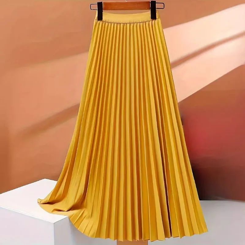 Ladies Fashion Casual Long Skirt Elegant Vintage Pleated Skirts Women Temperament Party Wear Faldas Woman Clothing Streetwear