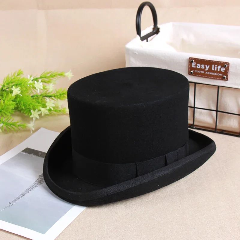 Men's Wool Fedora Hat - Classic Top Hat with Strap, Elegant Steampunk Panama Cap for Gentleman, Unisex Versatile Fashion