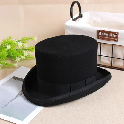 Men's Wool Fedora Hat - Classic Top Hat with Strap, Elegant Steampunk Panama Cap for Gentleman, Unisex Versatile Fashion