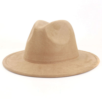 Chapéus Fedora de Camurça Feminino de Luxo Cor Sólida Elegante Festa Igreja Cartola Masculino Aba Larga Panamá Boné de Feltro Sombreros De Mujer