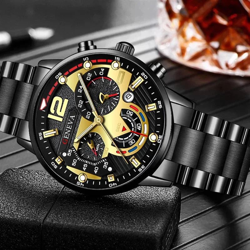 NEWFashion Mens Stainless Steel Watches Luxury Quartz Wristwatch Calendar Luminous Clock Men Business Casual Watch Reloj Hombre