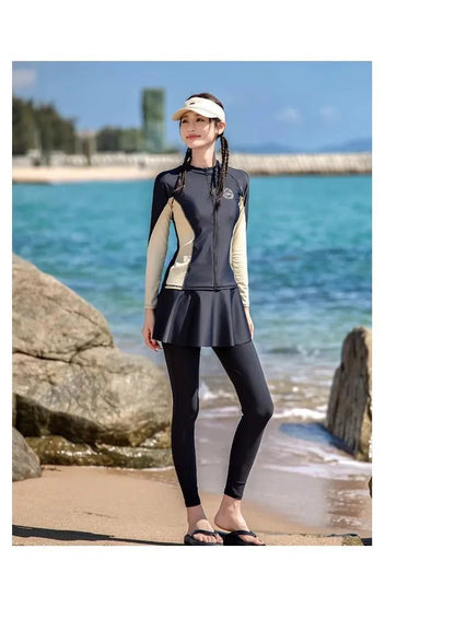 Women's Swimming Suit 2025 New Style Four-Piece Conservative Bikini Long Sleeve Long Pants Surfing Snorkeling Mother Suit