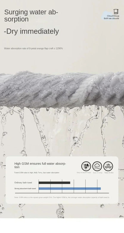 Super Soft and absorbs water and dries quickly,  It is softer than pure cotton and the towel?bath towel and hair dryer