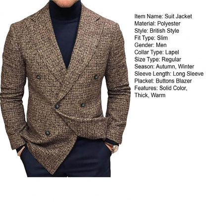 Men Slim Fit Turndown Collar Solid Color Streetwear Autumn Winter British Style Buttons Suit Jacket Coat British Blazer