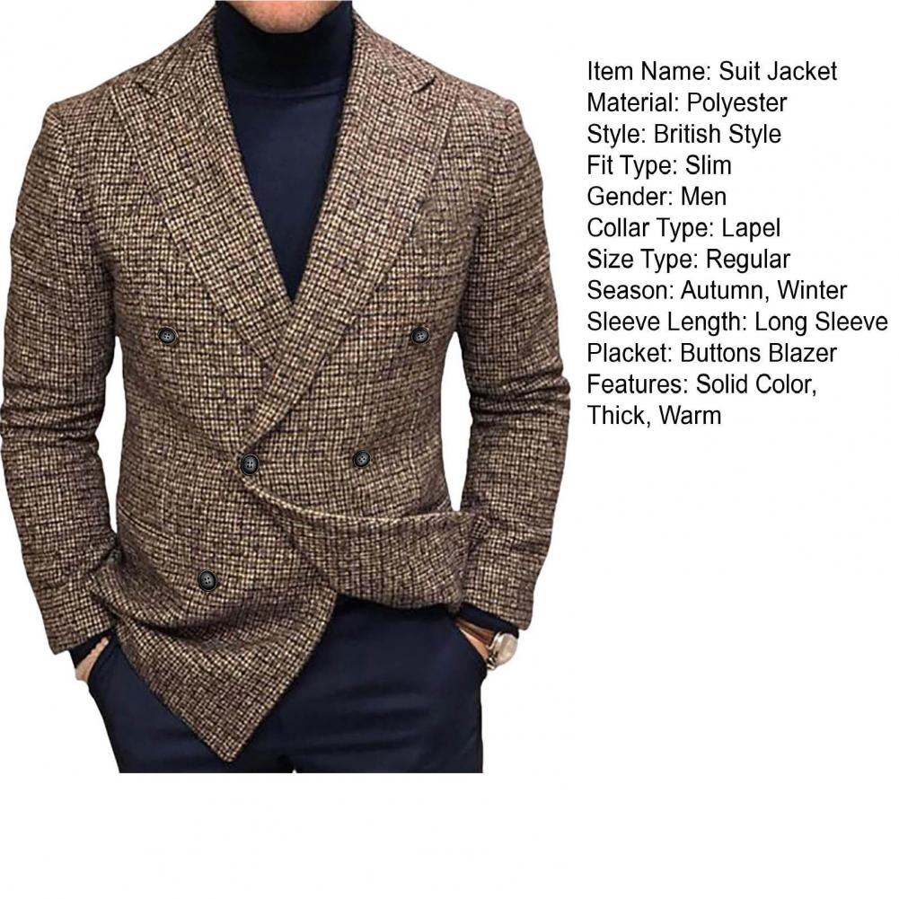 Men Slim Fit Turndown Collar Solid Color Streetwear Autumn Winter British Style Buttons Suit Jacket Coat British Blazer