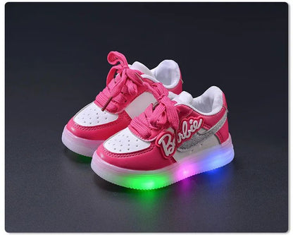 Girls Light-Emitting Sneakers Cartoon Board Shoes Breathable Breathable Leather Casual Shoes Fashion LED Shine Running Shoes