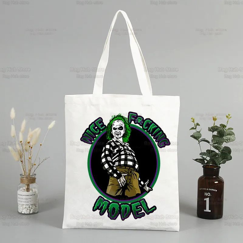 Beetlejuice Horror Gift Shopping Bag Print Original Design White Unisex Fashion Travel Canvas Bags