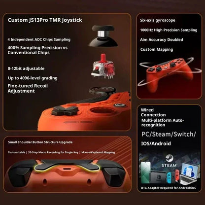 Game Sir Tarantula 8K 1K Wired Game Controller Custom Js13pro TMR Joystick Omron Micro Switches for Steam Switch Android Gamepad