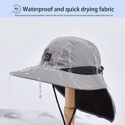 Summer MEN Shawl Fisherman Hat Quick Drying Breathable Sunshade Hat Outdoor Sun Protection Fishing Hat