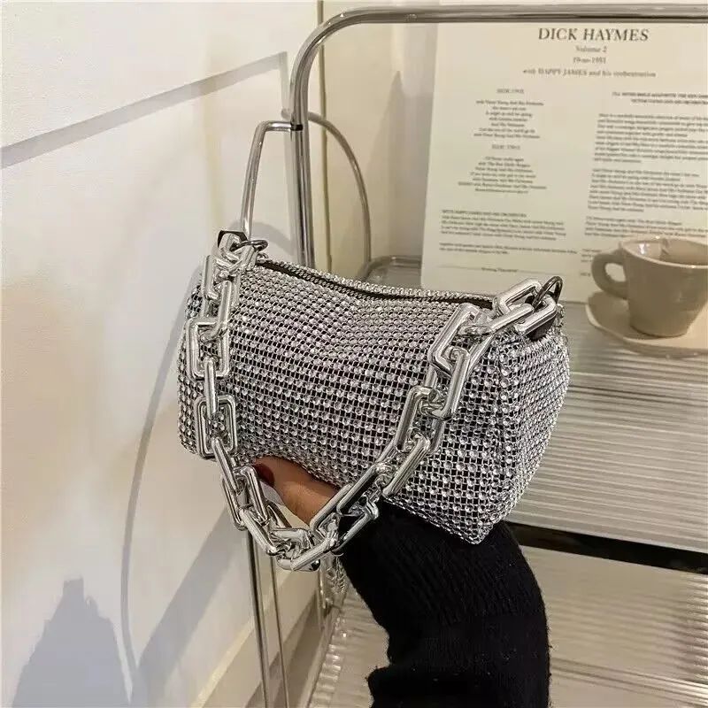 Luxury Rhinestone Bucket Bag Glitter Chain Prom Purse Women's Dinner Package Fashion Female Shoulder Bag