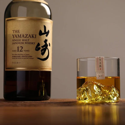 Conjunto de Copos de Uísque de Montanha Glacial 3D Japonesa - Copos Baixos & para Pedras com Caixa de Presente de Madeira para Uísque, Vodka, Vinho