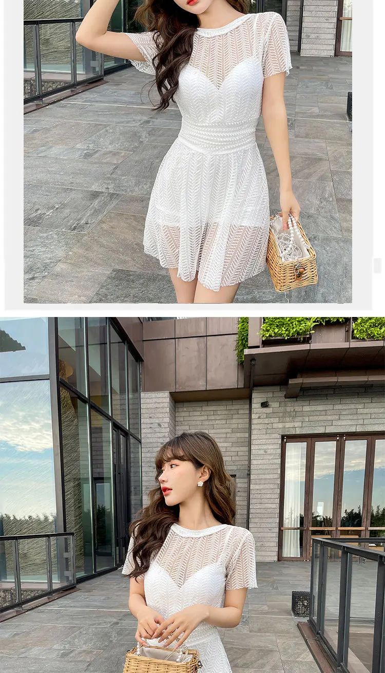 Women's One-Piece Swimsuit Thermal Spring Bathing Lace Cover-Up Slimming Ins White New Hot Sale Of The Season Fashionable Swimwe